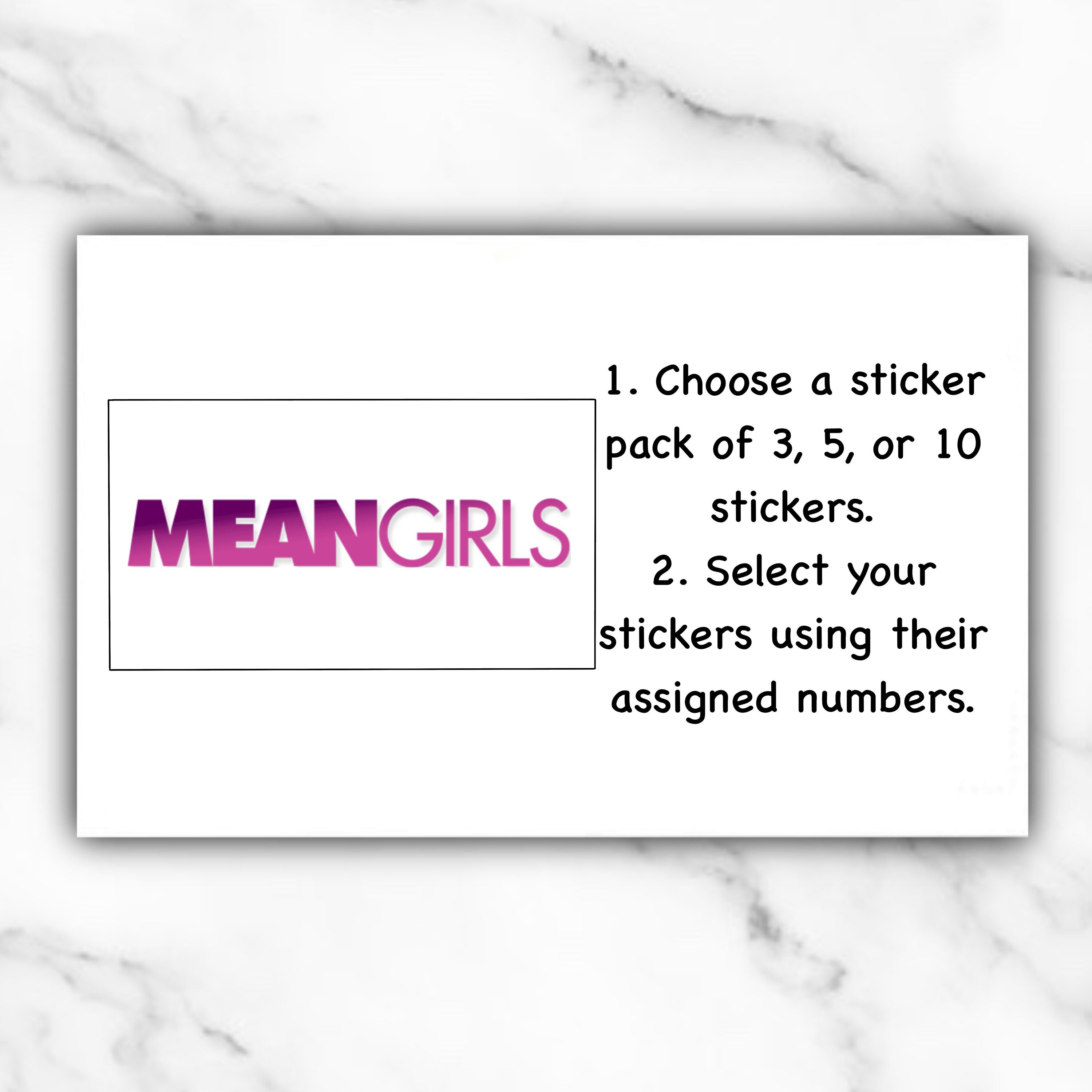 Mean Girls Sticker Pack Die Cut Vinyl Large Deluxe Stickers Variety Pack -  Laptop, Water Bottle, Scrapbooking, Tablet, Skateboard, Indoor/Outdoor 