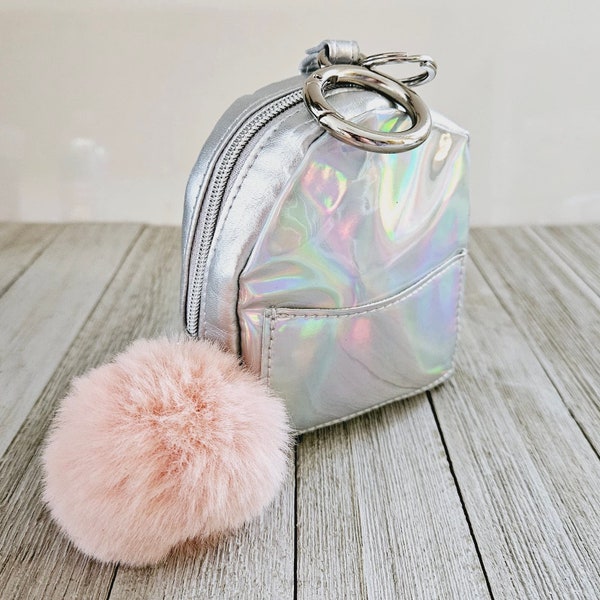 Silver Multi-Colored Irridescent Miniature Vinyl Backpack Charm Keychain Keyring