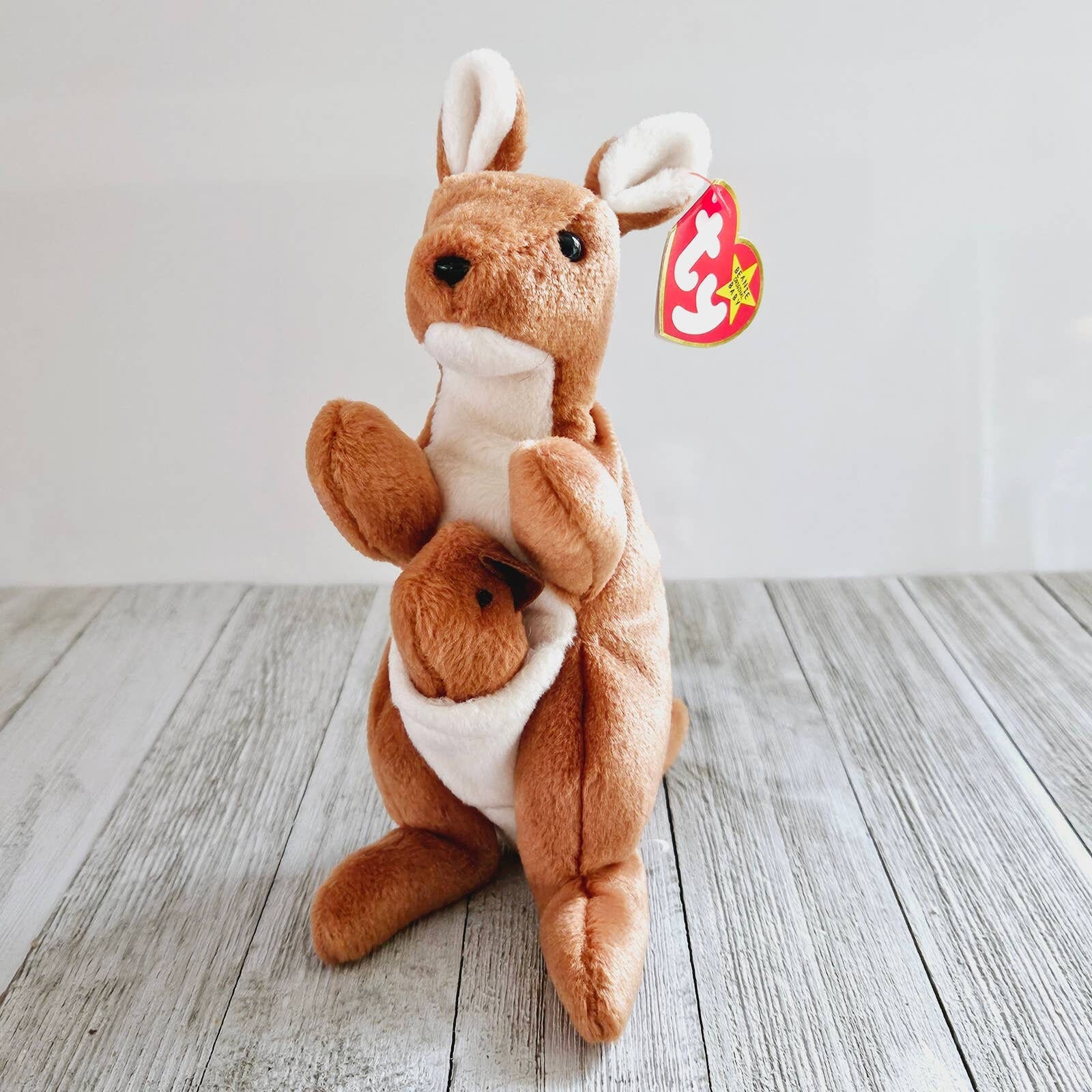 Vintage 7 Pouch Kangaroo Baby Ty Beanie Baby Original Stuffed Animal Plushie