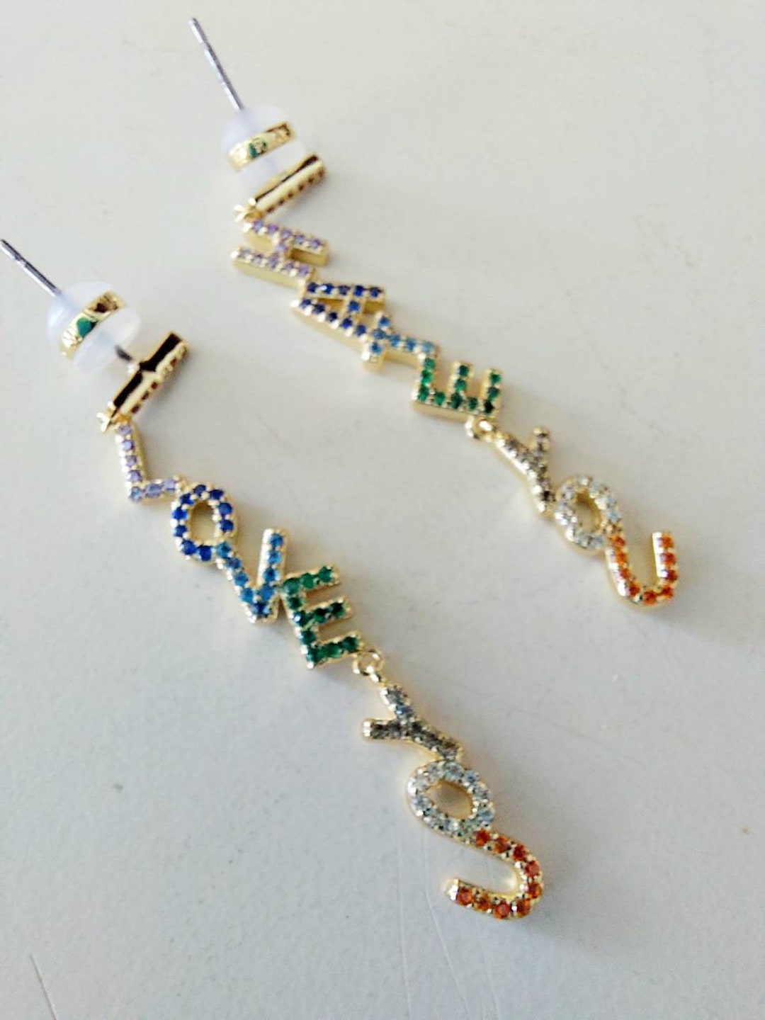 18K Gold Plated I Love You I Hate You Dangle Earrings With Cubic ...