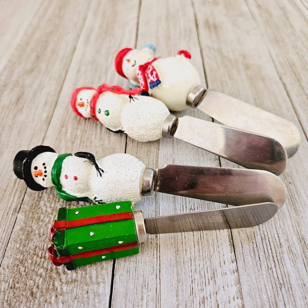 Vintage 4 Piece Cheese Spreader Knives Christmas Holiday Set Etsy