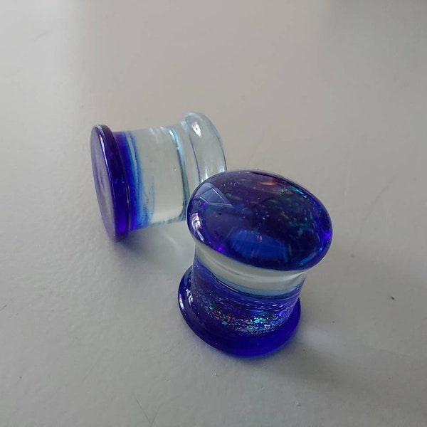 Blue Clear Iridescent Glass Ear Flesh Tunnel Plug Barrel Body Piercing Jewelry Earrings. New. Opened only for photographing. Makes a great h