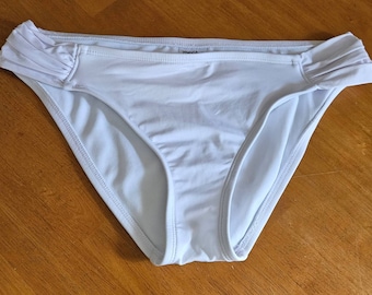 Size Large Massimo White Bikini Bathing Suit Bottoms with Ruched Gathered Hips