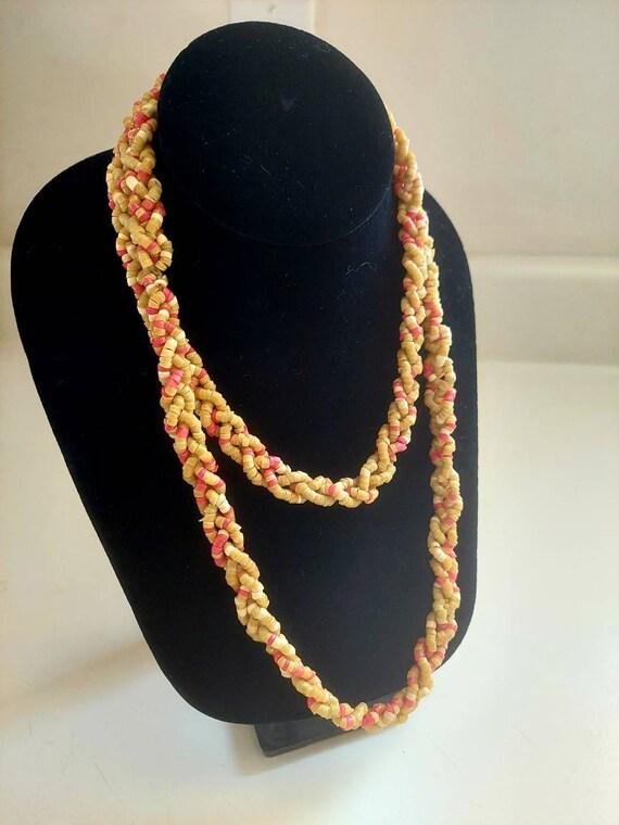 38" Braided Vintage Beaded Plastic Necklace Fashio