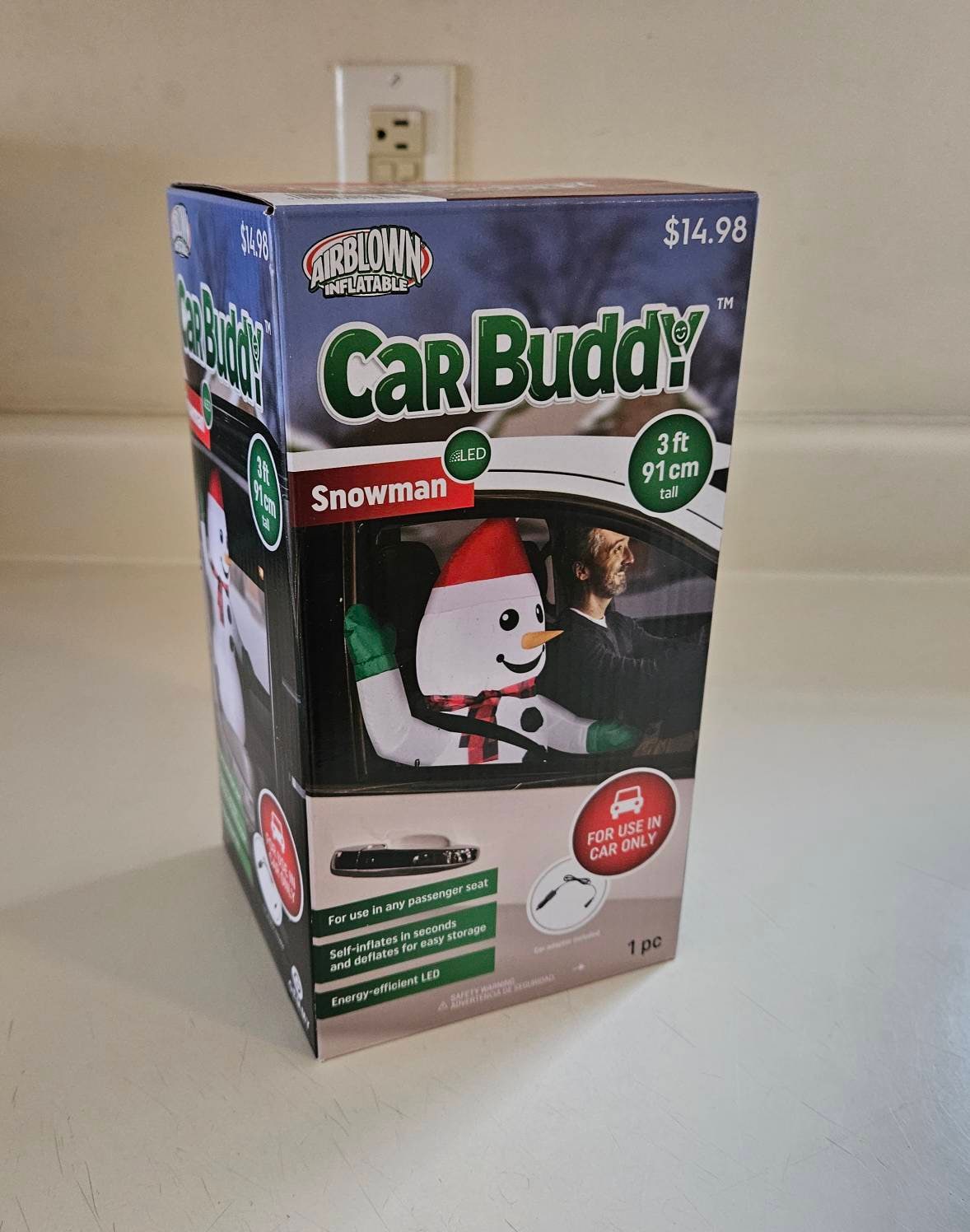 3ft 91cm Snowman Car Buddy Airblown Inflatable Snowman for the Passenger  Seat. LED. for Use in Any Passenger Seat, Self-inflates 