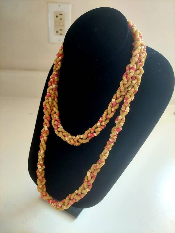 38" Braided Vintage Beaded Plastic Necklace Fashi… - image 2