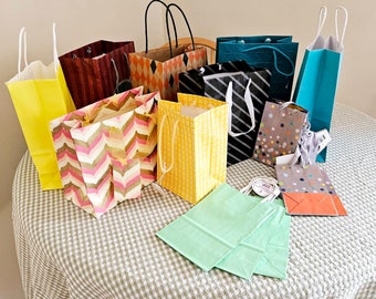 Set of 14 Patterned and Plain Solid Colored Paper Gift Bags with Handles for All Gift Giving