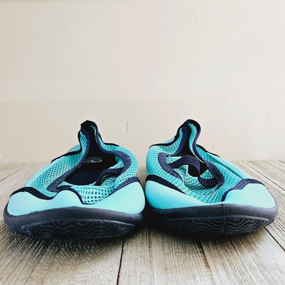Size 11 12 Athletic Works Women s Blue Aqua Teal Water Shoes with Navy Blue