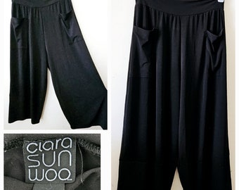 Size Large Clara Sun Woo Black Casual Dress Pants with Elastic Waist, Pockets and