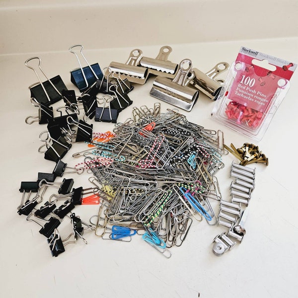 Large Lot of Paper Binding Supplies, Binder Clips, Stainless Steel Clips, Paper Clips, Thumbtacks, Book Fasteners, etc..