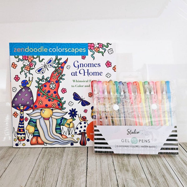 Zendoodle Colorscapes Gnomes at Home & Studio C 15 Colored Gel Pens Set