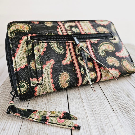 4.75 X 8 Maggib by Ganz Black Multi colored Paisley Cotton Bifold Zippered Ladies Etsy
