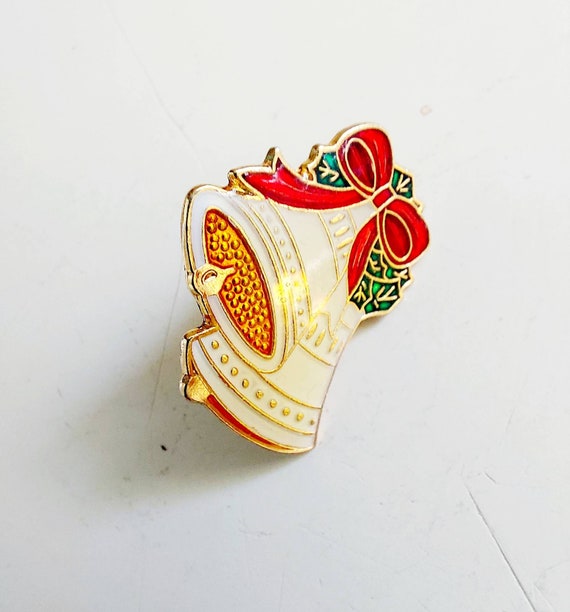 1" Vintage Gold and Enamel Jingle Bells with Red … - image 8