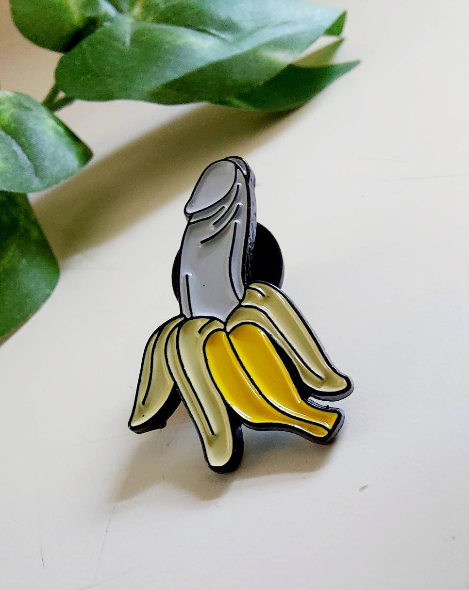 1 Cute Peni Banana Dick Head Lapel Hat Purse Pin. What 