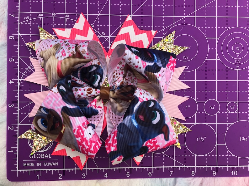 Oversized Bow Bingo and Rollie Girls Hair Bow Puppy Dog Pals Boutique Stacked Hair Bow 6 inch Puppy Bow