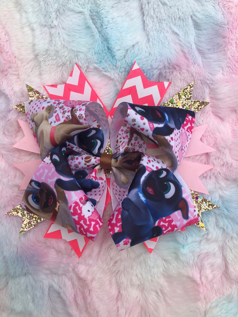 Oversized Bow Bingo and Rollie Girls Hair Bow Puppy Dog Pals Boutique Stacked Hair Bow 6 inch Puppy Bow