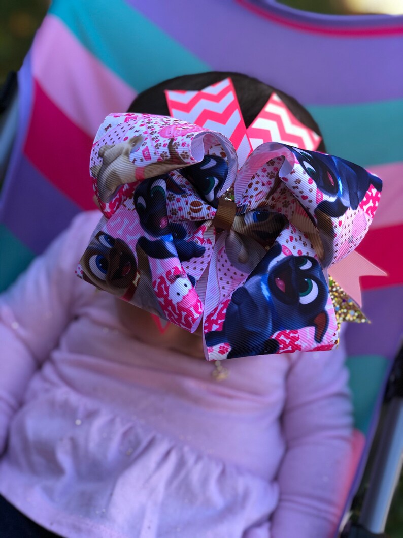 Oversized Bow Bingo and Rollie Girls Hair Bow Puppy Dog Pals Boutique Stacked Hair Bow 6 inch Puppy Bow