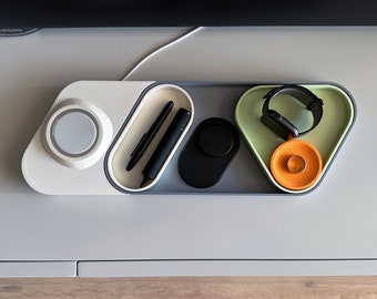 Modular desk organiser and catchall tray with MagSafe add-on