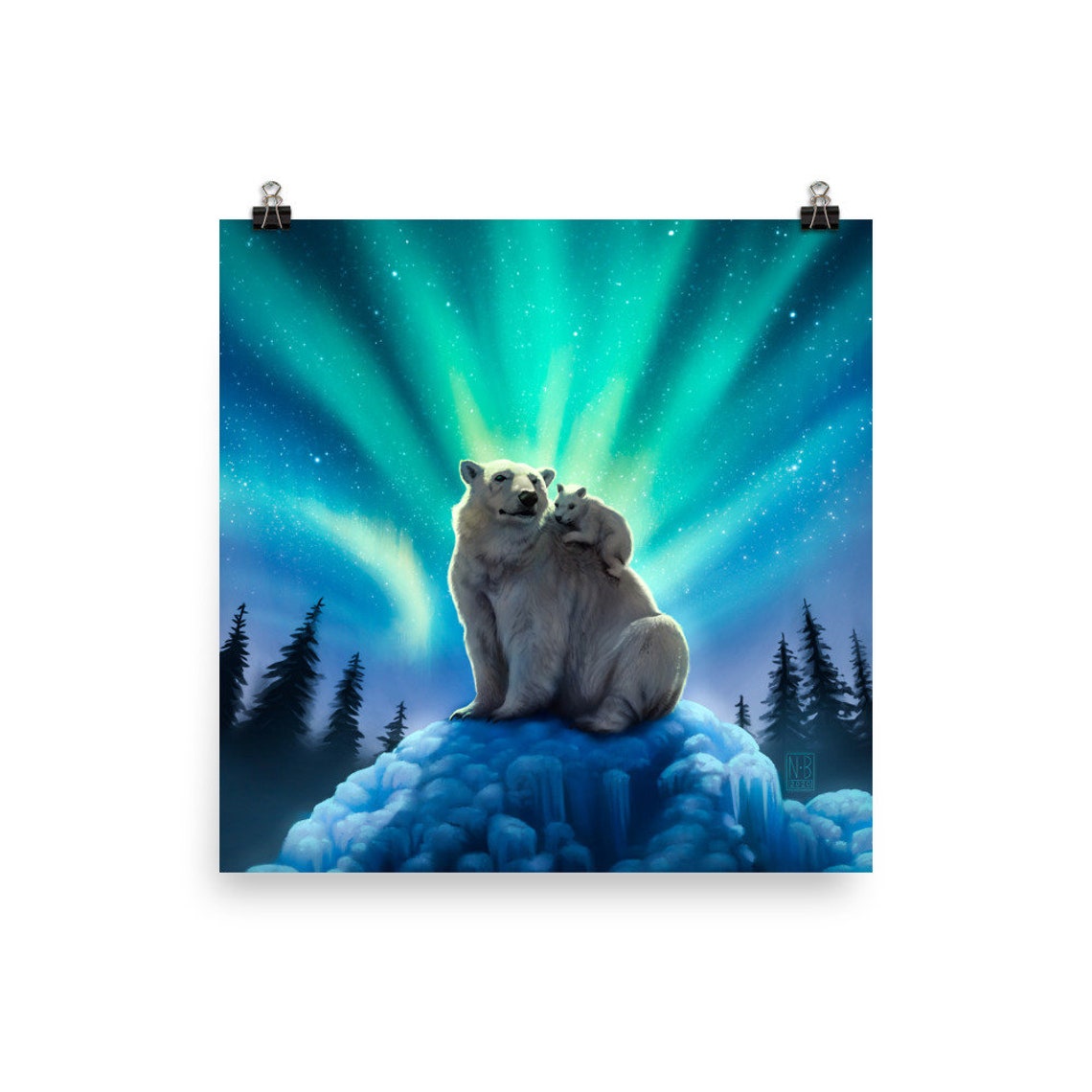 Polar Bears Northern Lights Art Print Etsy
