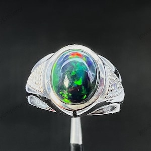 Natural Black Opal Ring 925 Silver Ring Black Fire Opal Gemstone Ring, Solid Male Ring, Engagement & Promise Ring Luxury Ring Silver Jewelry