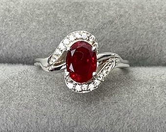 Bague en argent sterling 925 rubis rouge, anneau torsadé, bague de fiançailles solitaire, bague de promesse, bijoux de mariée en argent