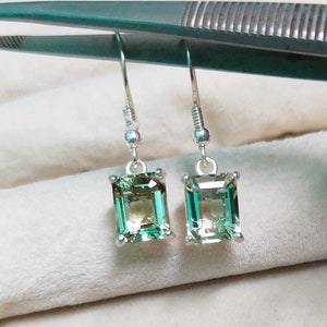 Natürliche Grün Amethyst Ohrring 925 Sterling Silber Haken Ohrring Grün Amethyst Silber Schmuck Ohrring Baumeln & Drop Ohrring, am besten für Geschenk