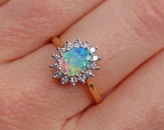 AAA+ Natural Ethiopian Opal 925 Silver Ring, Ethiopian Fire Opal Gemstone Solitaire Ring Engagement Ring Promise Ring Luxury Best For Gift