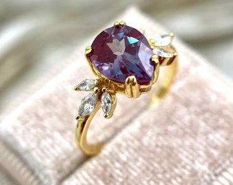 Alexandrite Ring 925 Silver Ring Alexandrite Color Changing Gemstone Engagement Ring Proposal, Unique Promise Ring Luxury Jewelry For Gift