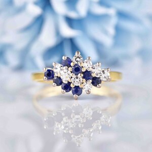 Blauer Saphir Ring 925 Silber Ring Blauer Saphir Edelstein Ring Halo Ring Verlobungsring Versprechensring Silberschmuck Ring Best for Geschenk