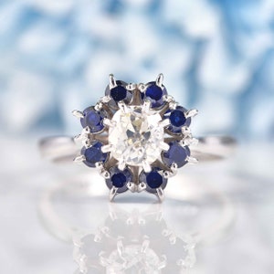 Blauer Saphir Ring 925 Silber Ring Blauer Saphir Edelstein Ring Halo Ring Verlobungsring Versprechensring Silberschmuck Ring Best for Geschenk