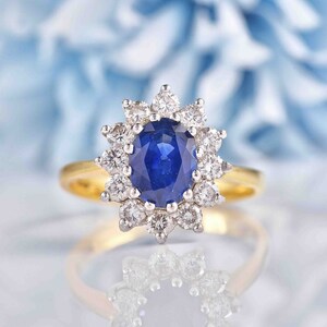 Blauer Saphir Ring 925 Silber Ring Blauer Saphir Edelstein Ring Halo Ring Verlobungsring Versprechensring Silberschmuck Ring Best for Geschenk