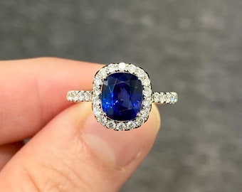 Tanzanite Halo Ring: Dark Blue Gemstone, 925 Sterling Silver