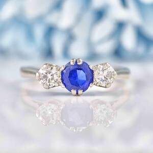 Blue Sapphire Ring: 925 Silver Solitaire Engagement Ring