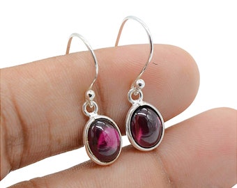 Red Garnet Gemstone Earring, 925 Sterling Silver Jewelry, Red Garnet Wire Silver Earring, Handmade Silver Jewelry, Women Jewelry for Gift
