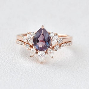 Bague alexandrite unique en argent sterling 925 Bague de fiançailles alexandrite avec pierres précieuses aux couleurs changeantes, ensemble de bagues de mariée, bijoux en argent pour cadeau