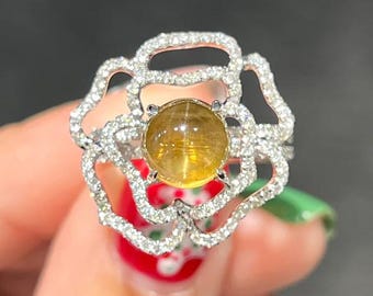 Chrysoberyl 925 Sterling Silver Ring: Flower Halo Design