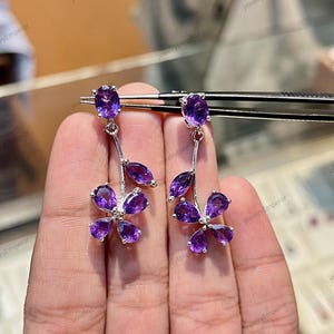 Natural Amethyst Earring 925 Sterling Silver Hook Earring Amethyst Silver Jewellery Earring Dangle & Drop Earring, Best For Gift