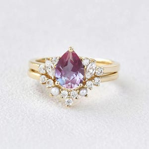 Bague unique en argent sterling alexandrite 925 Bague alexandrite avec pierres précieuses à couleur changeante, ensemble de bagues de mariée doubles et bague de fiançailles, bijoux.