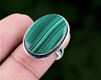 Malachite 925 Silver Ring Solitaire Ring, Malachite Gemstone Ring, Engagement Ring, Promise Ring, Handmade Silver Jewelry, Best For Gift