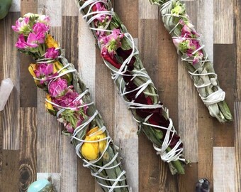 Rose, Sage, and Rosemary Smudge Sticks