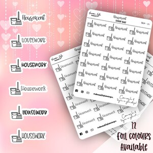 Foiled Housework Script Stickers, Planner Stickers
