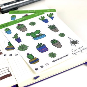 Stickers cactus | Stickers succulentes | Bullet Journal | Stickers pour agenda | Jolie feuille d'autocollants pour agenda | Feuille d'autocollants | BUJO | DLP 003