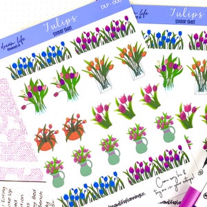 Stickers tulipes | Tulipes | Bullet Journal | Stickers pour agenda | Jolie feuille d'autocollants pour agenda | Feuille d'autocollants | BUJO | DLP 006