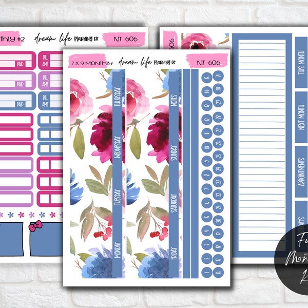 Erin Condren Monthly Planner Sticker Kit Monday Start Erin Condren Stickers EC Hourly EC Vertical Undated Monthly Planner Kit Floral Sticker