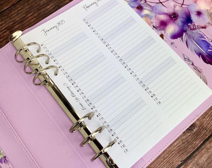2025 - A5 Vertical Month at A Glance Planner Refill for A5 Planner