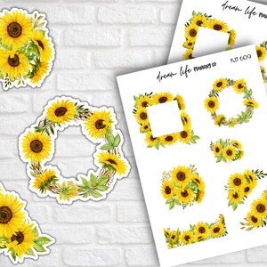 Stickers déco agenda tournesol Stickers agenda décoratifs pour Bullet Journal Stickers jolies feuilles d'autocollants tournesol Erin Condren
