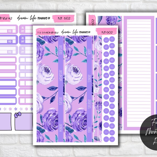 Monthly Planner Sticker Kit Monday Start Erin Condren Stickers EC Hourly EC Vertical Undated Monthly Sticker Kit Floral Stickers