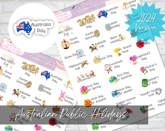 Australian Public Holiday Stickers, Calendar Holiday Stickers, Bullet Journal, Planner, Diary, Calendar Stickers, Planner Sticker Sheet