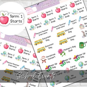 Stickers pour événements scolaires, Bullet Journal pour la rentrée, Agenda, Stickers agenda, feuille d'autocollants pour agenda étudiant ou enseignant, Sticker semestriel