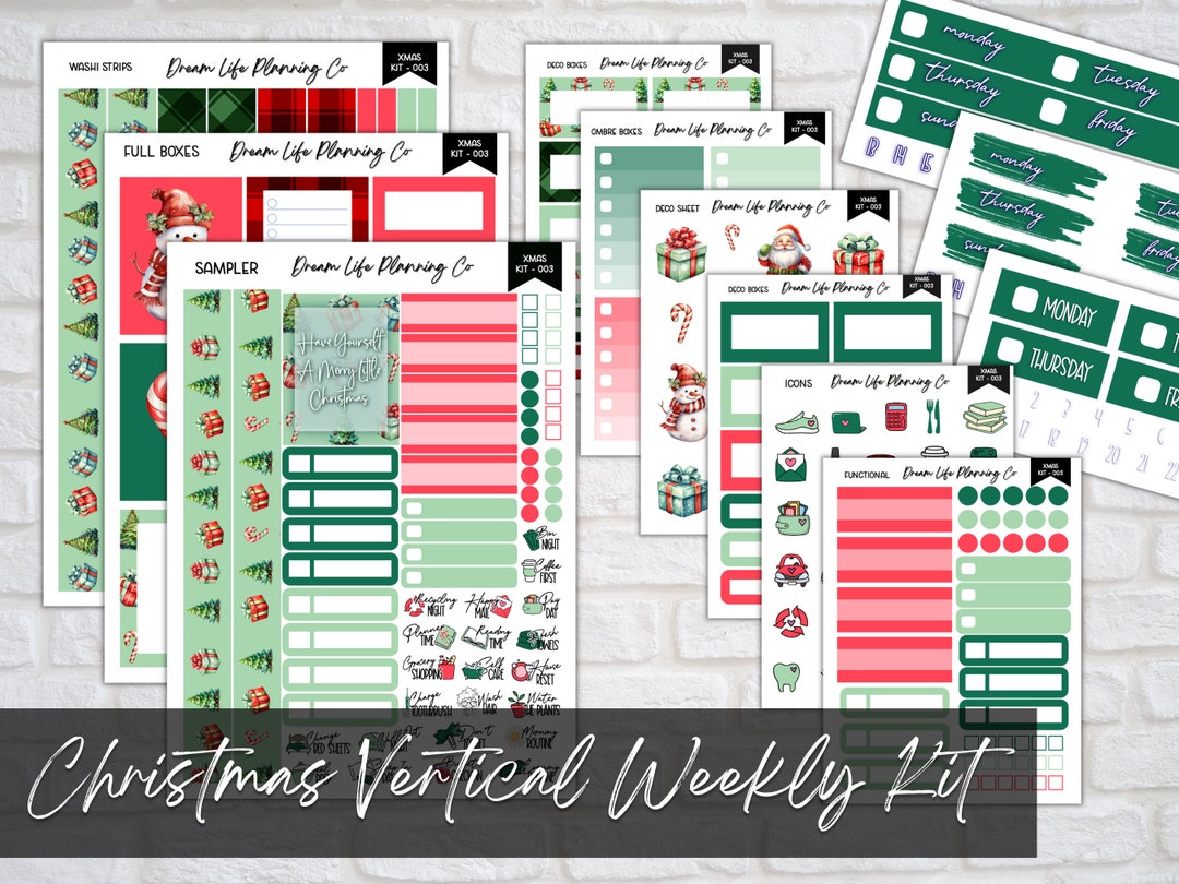 Christmas Themed Planner Sticker Kit Vertical Planner - Etsy